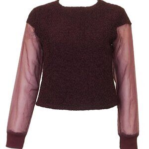 Maple & Cliff Boucle Knit Sheer Organza Sleeve Top
